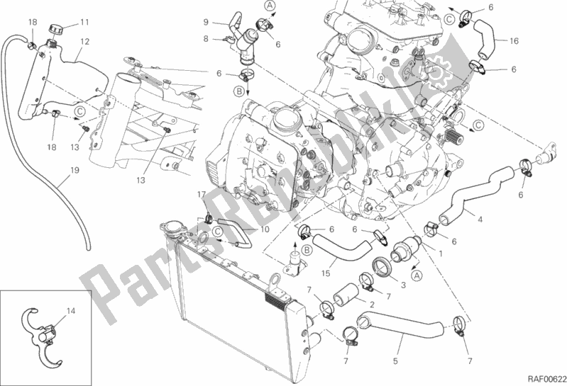 All parts for the Cooling Circuit of the Ducati Multistrada 1260 Enduro Touring USA 2019